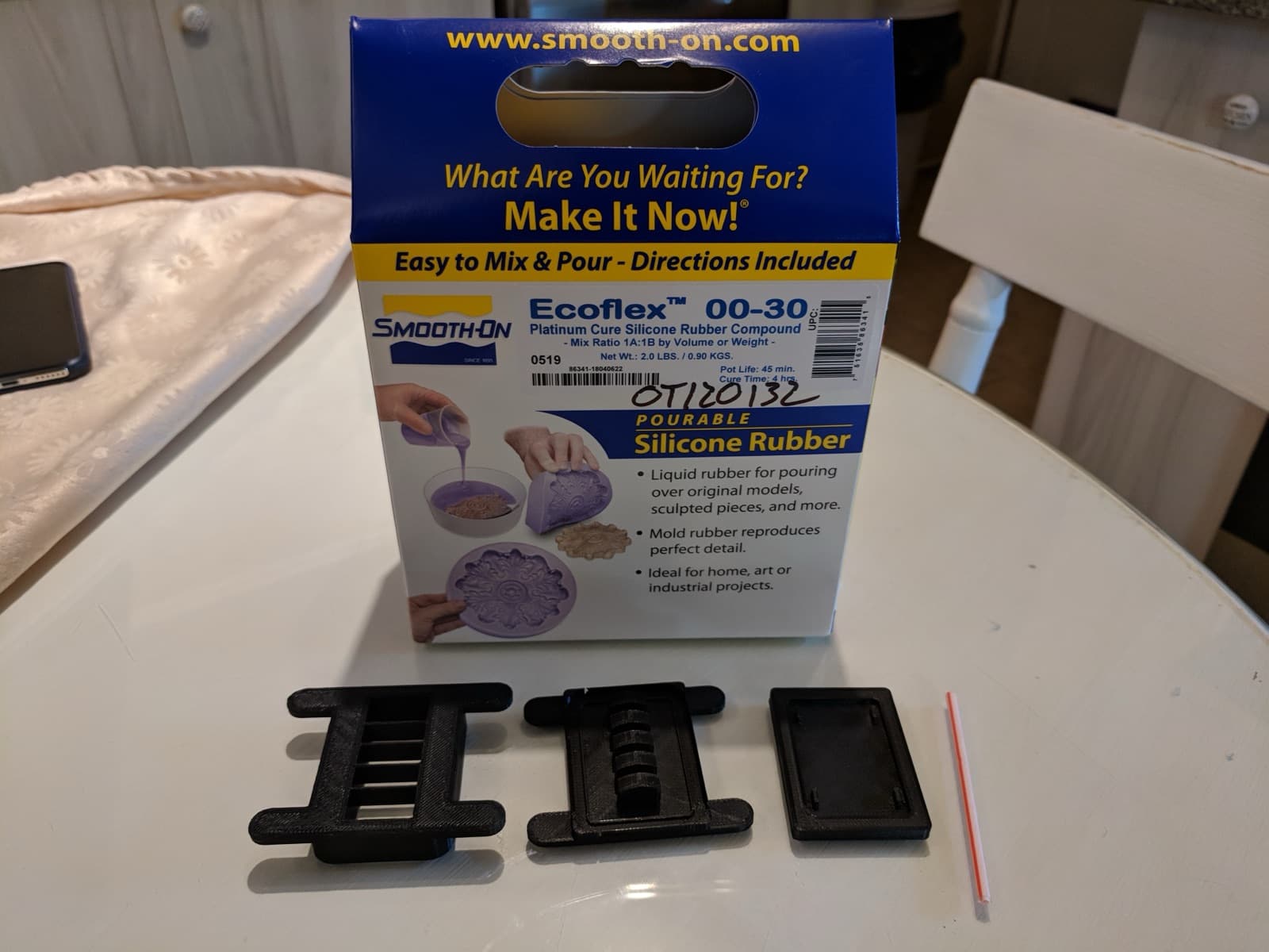 Ecoflex silicone rubber and the 3D-printed molds used to cast the actuator