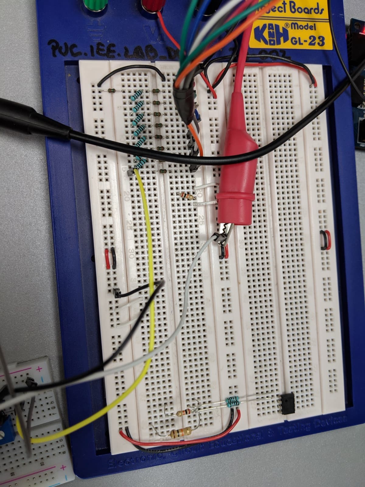 The VGA color circuit: a resistor-ladder DAC wired on breadboard