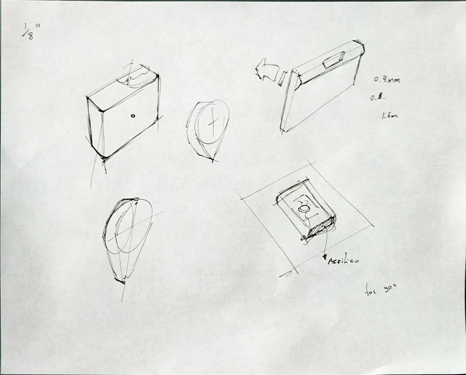 Concept sketches for the redesigned enclosure, drawn in Boston