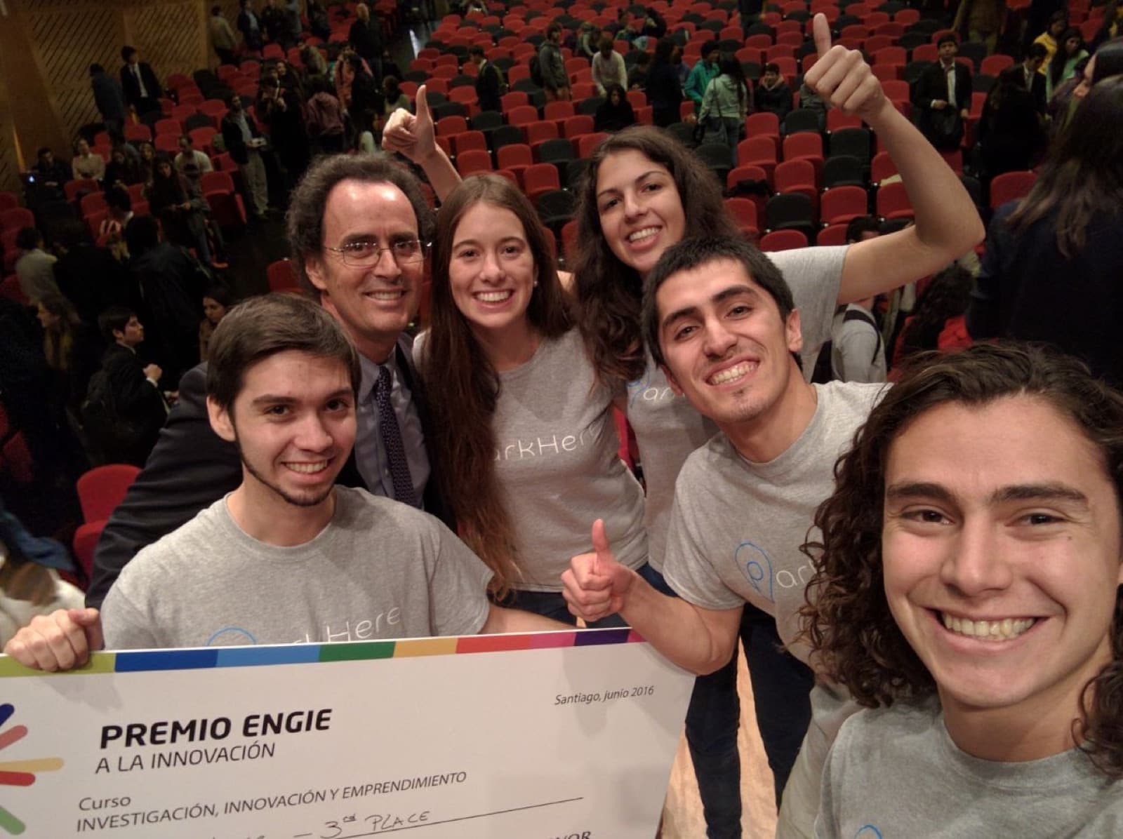 The team on stage with the Engie prize check, Santiago, June 2016