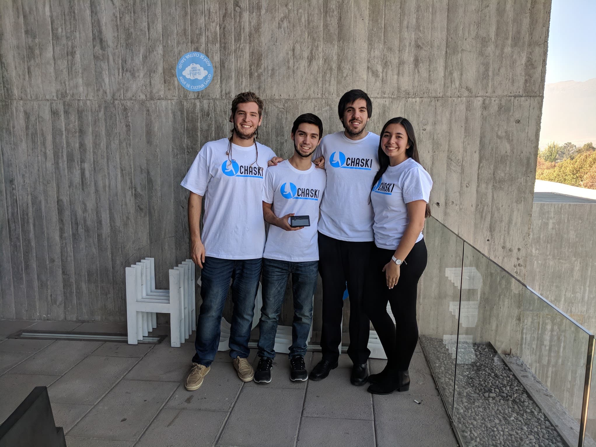 The Chaski team with the prototype, PUC Chile